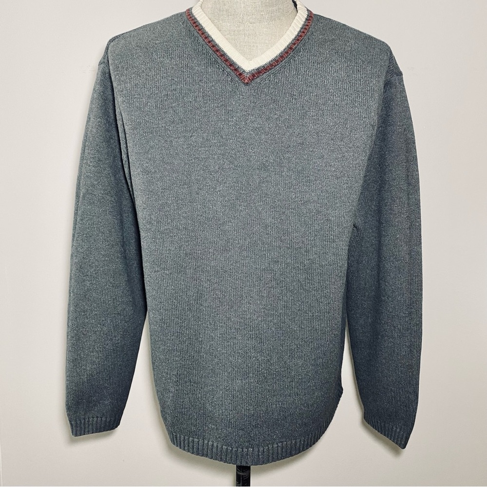 Guess Mens V neck Sweater Large Grey Cotton